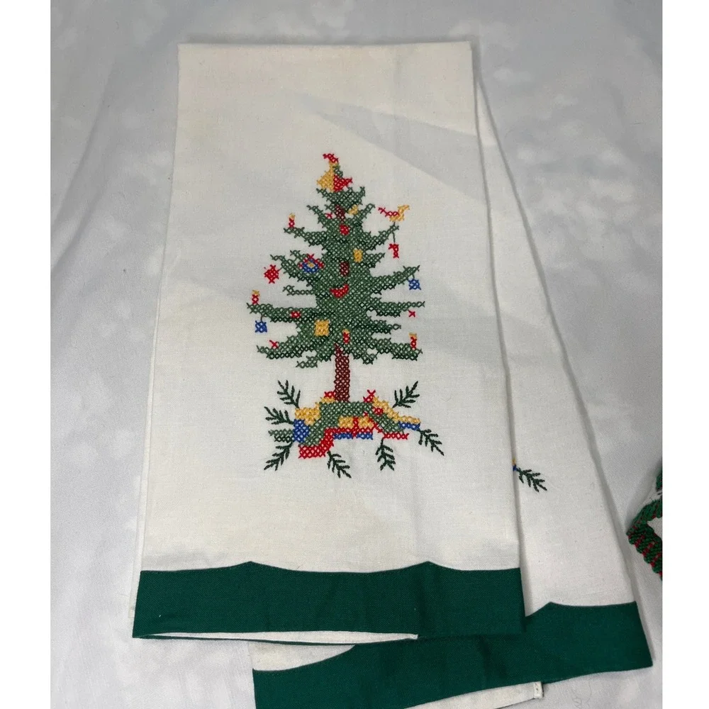 Vintage Cross stitched set of Two Tea towels and one‎ Star Doily Handmade